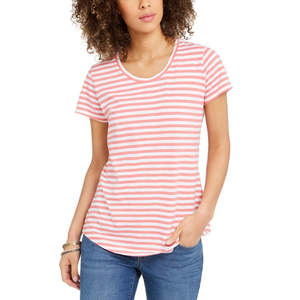 Maglietta a Righe Rosse da Donna Style & Co, Vestibilità Slim, Maniche a Tre Quarti, Taglie XS XXS XL, in Cotone Lavorato a Maglia Traspirante - Product Image 1