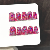 Ongles Press-On Faits Main Y2K en Gros, 10 Pièces, 3D Rose Bling Cristal Strass Complet, Ongles Canard Réutilisables en Acrylique, Faux Ongles de Luxe