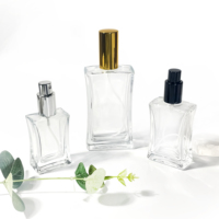 Flacon de parfum de luxe rechargeable en verre rectangulaire unique du fabricant, 30 ml, 50 ml, 100 ml, avec bouchon à vis