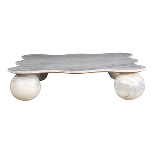 Table basse sculpturale moderne ORRIS LIVING en marbre 100% naturel avec plateau incurvé artistique et pieds ronds en forme de boule, mobilier de luxe - Product Image 4