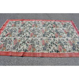 Tapis Turc Vintage Rouge Blanc Patchwork Laine Tapis 5.3x8.8ft 9x12 Rectangle Rayé Design Latex pour Salon Couloir Adolescents - Product Image 3