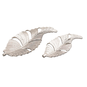 Plateau en métal en forme de feuille en aluminium fini antique Outils à salade en or rose pour le service des aliments et la décoration de table - Product Image 1