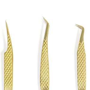 Pinzas para pestañas 2024 Pinzas cosméticas chapadas en oro profesionales Pinzas para extensión de pestañas con volumen de impresión de logotipo personalizado - Product Image 6