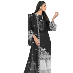 El último diseñador indio y pakistaní traje de seda Fox Georgette con trabajo bordado pesado Venta en línea - Product Image 1