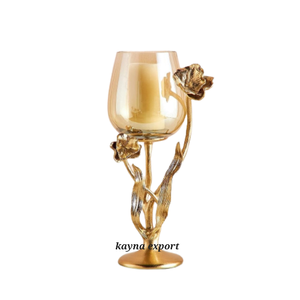 Porte-bougie votif de Noël en métal décoratif de luxe, design feuille, écologique, plaqué or, utilisation sur table - Product Image 1