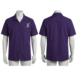 Chaqueta de Barbero Premium para Hombre, 180 GSM, Polialgodón, Rosa, Manga Corta, Cierre Frontal con Cremallera, Bordado Personalizado, Uniforme de Trabajo para Salón - Product Image 2