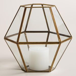 Lanterne à bougie décorative en métal et verre fini or de haute qualité avec décoration intérieure de maison et de jardin de forme géométrique - Product Image 1