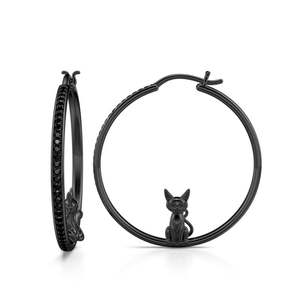 Jeulia Sterling Silver <b>Black</b> <b>Cat</b> Hoop Earrings-Animal Shape Design - Product Image 2