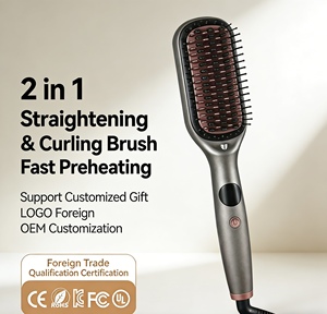 <span class=keywords><strong>Brosse</strong></span> chauffante électrique portable 2-en-1 personnalisable en usine, avec ions négatifs, écran LCD et réglage de la chaleur, pour hôtels - Product Image 1