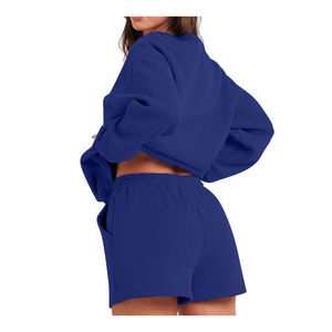 ชุดเสื้อมีฮู้ดสำหรับผู้หญิงทันสมัยชุดผ้าฝ้ายสองชิ้นชุดวอร์มแฟชั่นเสื้อผ้าลำลองออกแบบโลโก้ได้ตามต้องการ - Product Image 3