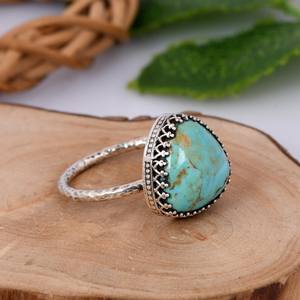 แหวนแต่งงานเงินแท้ประดับเทอร์ควอยซ์คิงแมน สไตล์โบฮีเมียนตะวันตกเฉียงใต้ งานฝีมือประณีต ของขวัญวินเทจสำหรับเขา - Product Image 3