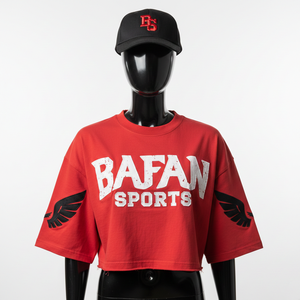 Camiseta corta para mujer, tela de jersey de algodón de alta calidad, 190GSM, ligera, roja, con logo personalizado, camiseta corta de algodón para mujer - Product Image 6