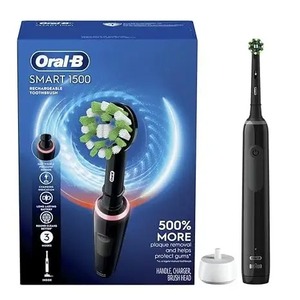 แปรงสีฟันไฟฟ้าแบบชาร์จไฟได้สำหรับ1500อัจฉริยะ Oral-B สำหรับเด็กผู้ใหญ่ใช้พลังงานจากแบตเตอรี่สีดำพร้อมขนแปรงขนาดกลางแบบ cross action - Product Image 1