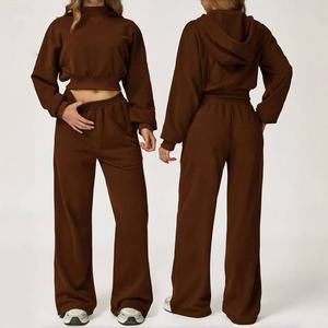 2025 invierno Casual lavado ácido transpirable Crop Hoodies sudadera para mujer a prueba de viento Top blusa Joggers pantalones conjuntos - Product Image 1