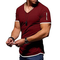 T-shirt Homme Manfinity en Jersey Côtelé Uni, Coupe Classique, Col en V, Manches Courtes, Impression Numérique, 100% Coton, 220g