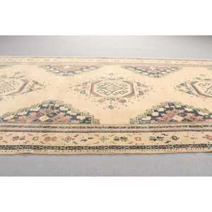 Turkish Rug, 5x12,5 ft Runner Rug, <b>Brown</b> Check <b>Wool</b> Vintage Rug - Product Image 3