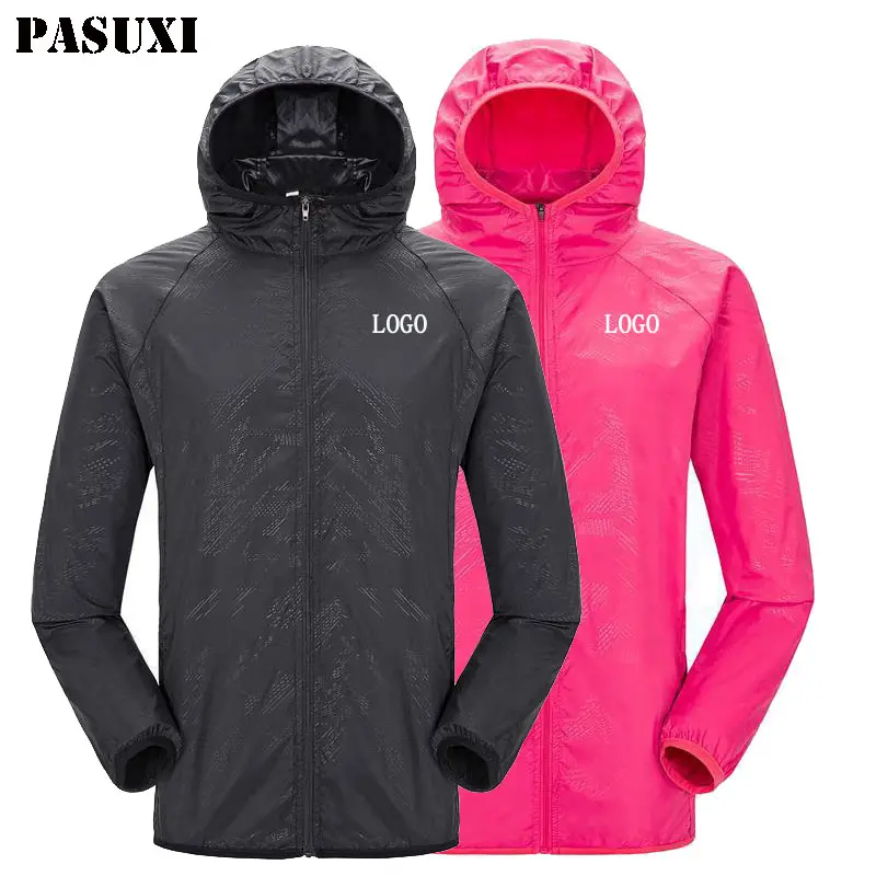 PASUXI Custom Waterproof Rain Jacket Man Women Sunscreen Lightweight Polyester Foldable Windbreaker Jacket Men