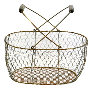 Panier en acier antique avec poignée en bois Panier de finition antique pour le stockage d'épicerie à usage domestique Prix d'usine - Product Image 2