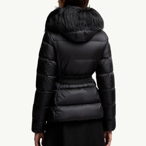 Chaqueta Acolchada Negra para Mujer con Capucha de Piel Sintética, Abrigo de Invierno Acolchado, Ropa Exterior Acolchada Cálida, Ajustada a la Cintura, Parka para Mujer - Product Image 6