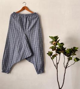 Pantalon sarouel taille haute décontracté et écologique pour hommes 100% coton léger en toile Joggers ample plat taille libre couleur foncée - Product Image 4