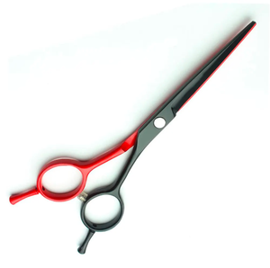 Ciseaux de salon de beauté en acier allemand de qualité industrielle 440c de couleur noire et rouge revêtus d'un repose-doigt double pour la coupe de cheveux - Product Image 6