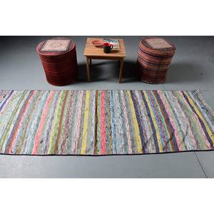 Alfombra turca Vintage moderna, rayas Beige, 2,8x8,5 pies, clásica, gran área, Material de lana, respaldo de látex, Rectangular para dormitorio - Product Image 3