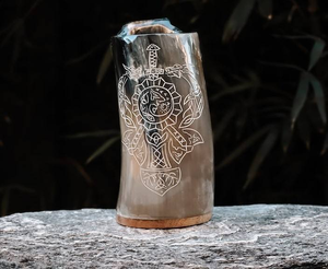 Polished Buffalo Horn Mug a <b>Decorative</b> Drinking Vessel From the Horn of an <b>Animal</b> Like an Ox or Bison by crescent crafts - Product Image 1