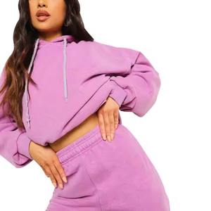 2025 conjunto de chándal de gran tamaño 100% algodón polar peso pesado chándal estampado personalizado pulóver deportes chándal para mujer - Product Image 4