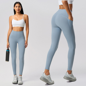Leggings de yoga pour femmes Luluyun, simples, de haute qualité, taille élastique, longueur intégrale, poches, anti-transpiration, 220g Nylon Spandex - Product Image 1