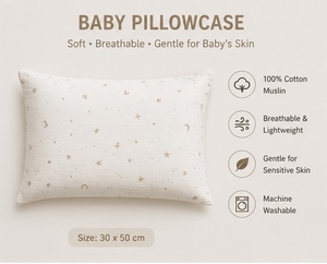 Taie d'oreiller pour bébé en mousseline 100 % coton avec motifs étoiles et lune – Housse de coussin douce pour berceau, literie respirante pour tout-petits - Product Image 4