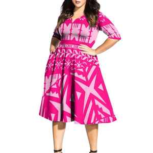 Vêtements polynésiens pour femmes, robe élégante à col en V et manches courtes, taille haute, coupe évasée, robe de soirée, vestidos personnalisés - Product Image 5