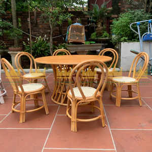 Juego de mesa y silla de ratán redondo naranja claro moderno para niños reciclable y seguro para uso al aire libre para hoteles - Product Image 4