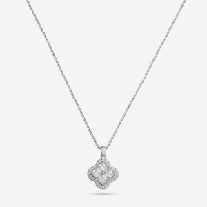 Pendentif en argent 92,5 avec chaîne, diamant taille princesse, perle, plaqué or, design géométrique, pour cadeau de fiançailles, style religieux - Product Image 1