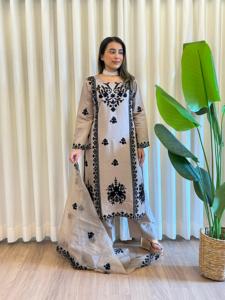 Punjabi Kameez Shalwar Pallazzo étnico romano seda pakistaní manga larga Organza dupatta India venta al por mayor Farshi modesto étnico - Product Image 5