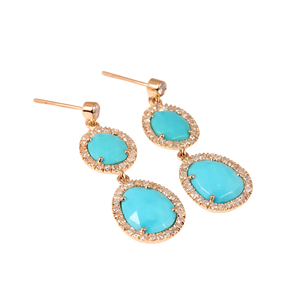 Style à la mode 14k or jaune pavé de diamant naturel Turquoise goutte boucles d'oreilles cadeau pour mariage fabricant de bijoux fins - Product Image 4