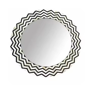 Beau cadre de miroir mural rond en incrustation d'os fait à la main - Product Image 1