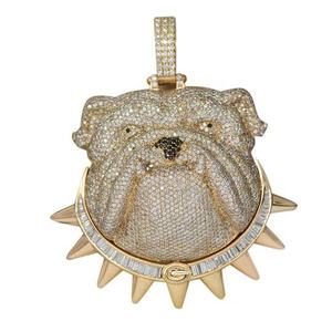 Pendentif Moissanite Luxe Iced Out Motif Bouledogue Mignon avec Collier à Pointes, Plaqué Or Bicolore, Bijou Hip Hop Tendance - Product Image 4