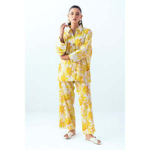 Conjunto de Dos Piezas para Mujer, Estampado Amarillo Ondulado, Manga Tres Cuartos, Tela Crepé, Estilo Casual, para Primavera/Verano, Tallas XXS-2XL - Product Image 2