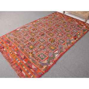 Tapis turc 4,9x7,4 pi (150x227 cm), tapis persan vintage rouge Kilim - Product Image 2