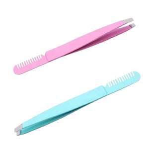 Pince à épiler professionnelle à pointe inclinée en acier inoxydable avec peigne Ensemble d'outils de mise en forme des sourcils avec logo personnalisé pour le toilettage de précision - Product Image 2