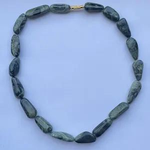 10mm 12mm 14mm Natural Green Kambaba Jasper Stone Smooth Tumble Gemstone Beads Necklace Chunky Real Beaded Jewellery Sale Online