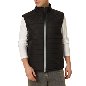 Men's Custom Logo Down Puffer Vest - High-Quality Warm Quilted Solid Black Streetwear Breathable Jacket Winter Layer Vest - Product Image 1
