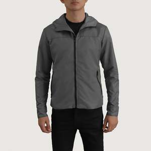 Veste coupe-vent à capuche Wesley Grey XL pour l'extérieur, en tissu softshell résistant, imperméable, coupe-vent, en polyester enduit, coupe ample - Product Image 4
