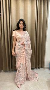 FABZONE DERNIÈRE CONCEPTEUR HEAVY GEORGETTE BRODERIE ZARI SÉQUENCE FÊTE INDIENNE DE HAUTE QUALITÉ FESTIVAL SAREE - Product Image 3