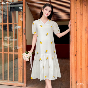 ชุดเดรสผ้าฝ้ายปัก V1295สำหรับหญิงตั้งครรภ์เสื้อผ้าสำหรับคนท้องผ้าซับเหงื่อและระบายอากาศได้ดี - Product Image 3