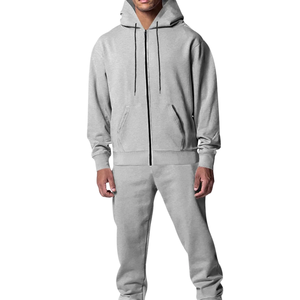 Ensemble survêtement unisexe gris avec sweat à capuche zippé et pantalon de jogging, vêtements de sport décontractés pour l'hiver, mélange de coton, fabricant en gros, logo personnalisé - Product Image 5