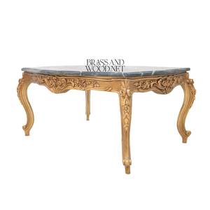 Mesa de Centro Rectangular de Lujo con Tapa de Mármol Negro Premium y Marco de Madera con Hojas de Oro Talladas a Mano para Interiores Clásicos - Product Image 4