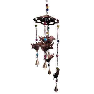 Ensemble de 5 carillons à vent en fer recyclé, style japonais, perles de verre, bambou, finition antique, artisanat écologique - Product Image 2