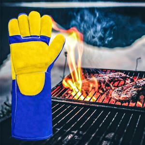 Guantes de seguridad de piel de vaca de palma completa con logotipo personalizado, guantes de barbacoa resistentes a la abrasión ignífugos - Product Image 4