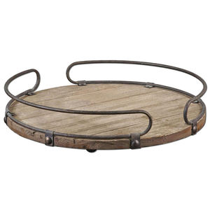 Amazing Iron Metal and Wooden Serving <b>Tray</b> With Handle Round Shape for Home & Hotel Tabletop Food & <b>Drinks</b> Serving <b>Trays</b> - Product Image 1
